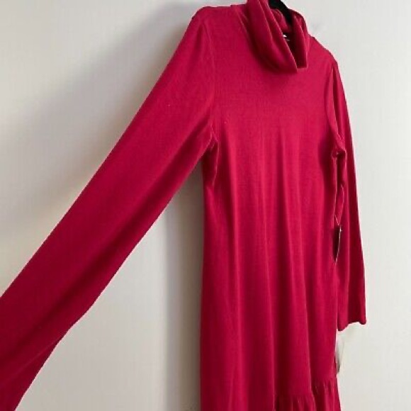 Tash + Sophie Womens Size Large Dress Red Stretch Turtleneck Peplum Long Sleeve - Picture 3 of 6